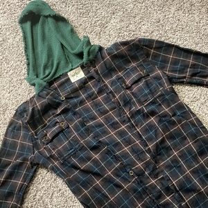 Tribe Kelley button down flannel with green hood